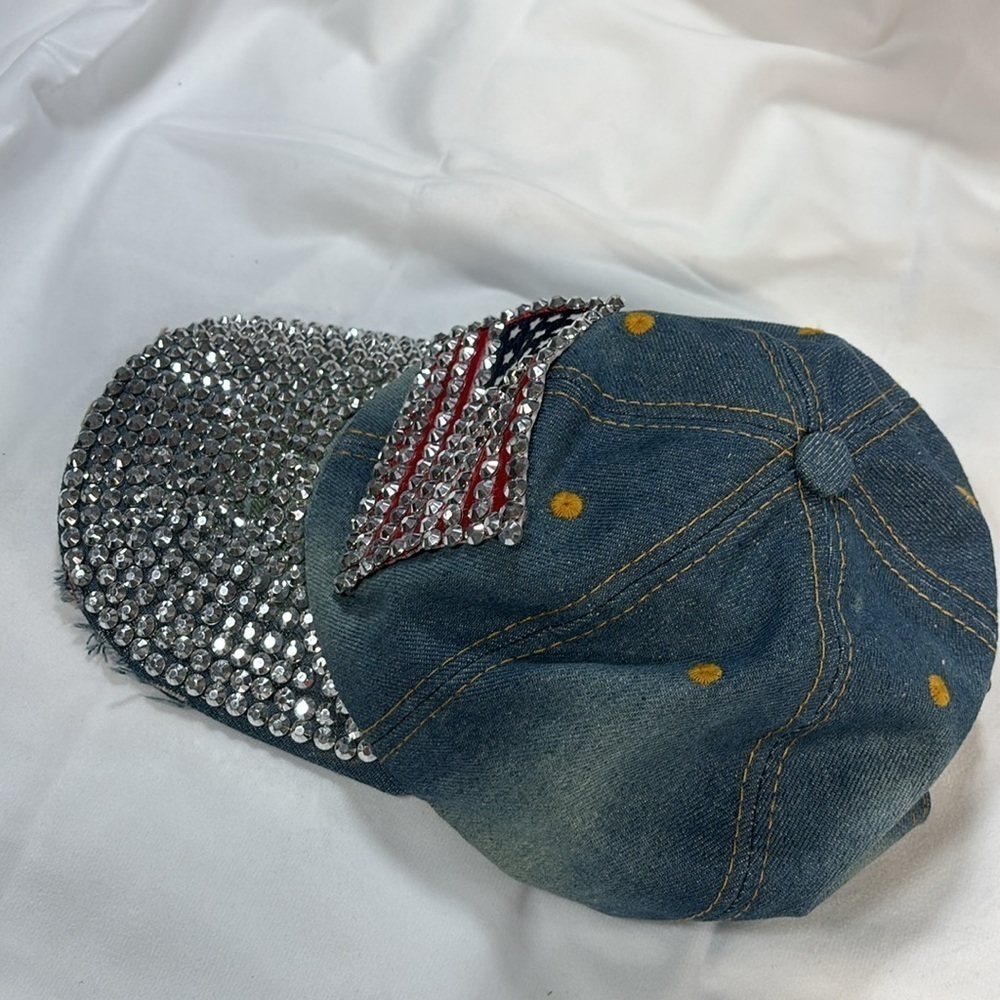 Rue 21 etc. bling denim US flag sparking adjustable hat - Picture 2 of 9